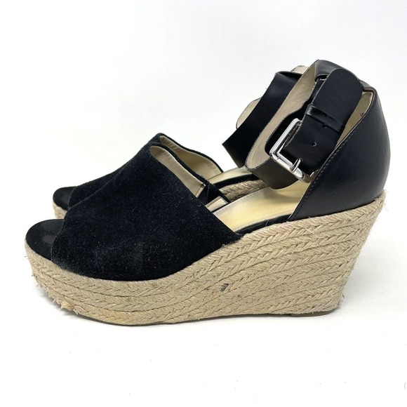 Marc Fisher Cala Wedge Black Suede Platform Espadrille Sandal Women's Size 9M - Picture 2 of 9